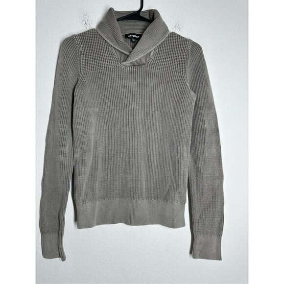 Express Sweater Mens Gray Shawl Collar Chunky Knit Long Sleeve Cotton Sz XS - Picture 1 of 9